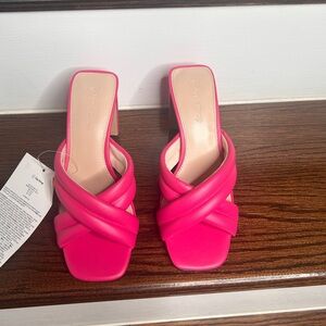 Pink Block Heel Crisscross Heels